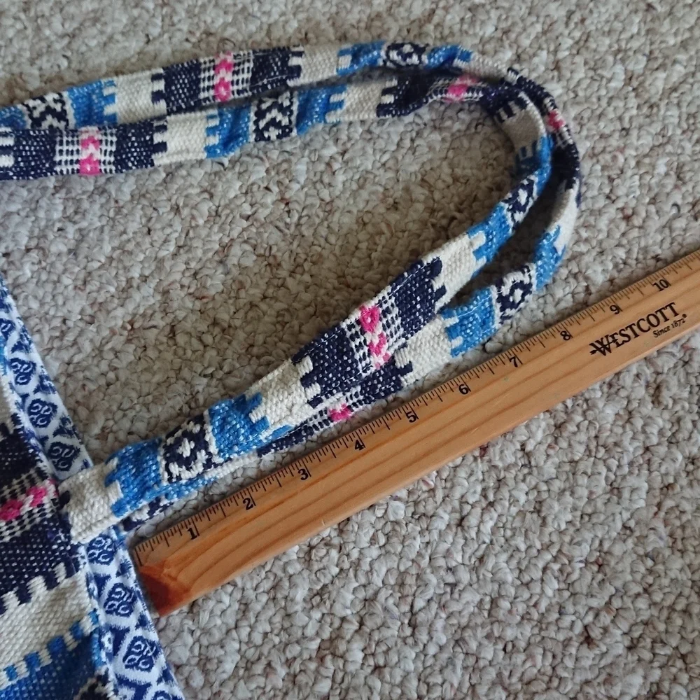 America & Beyond Boho Embroidered Tassel Blue and White Tote Bag